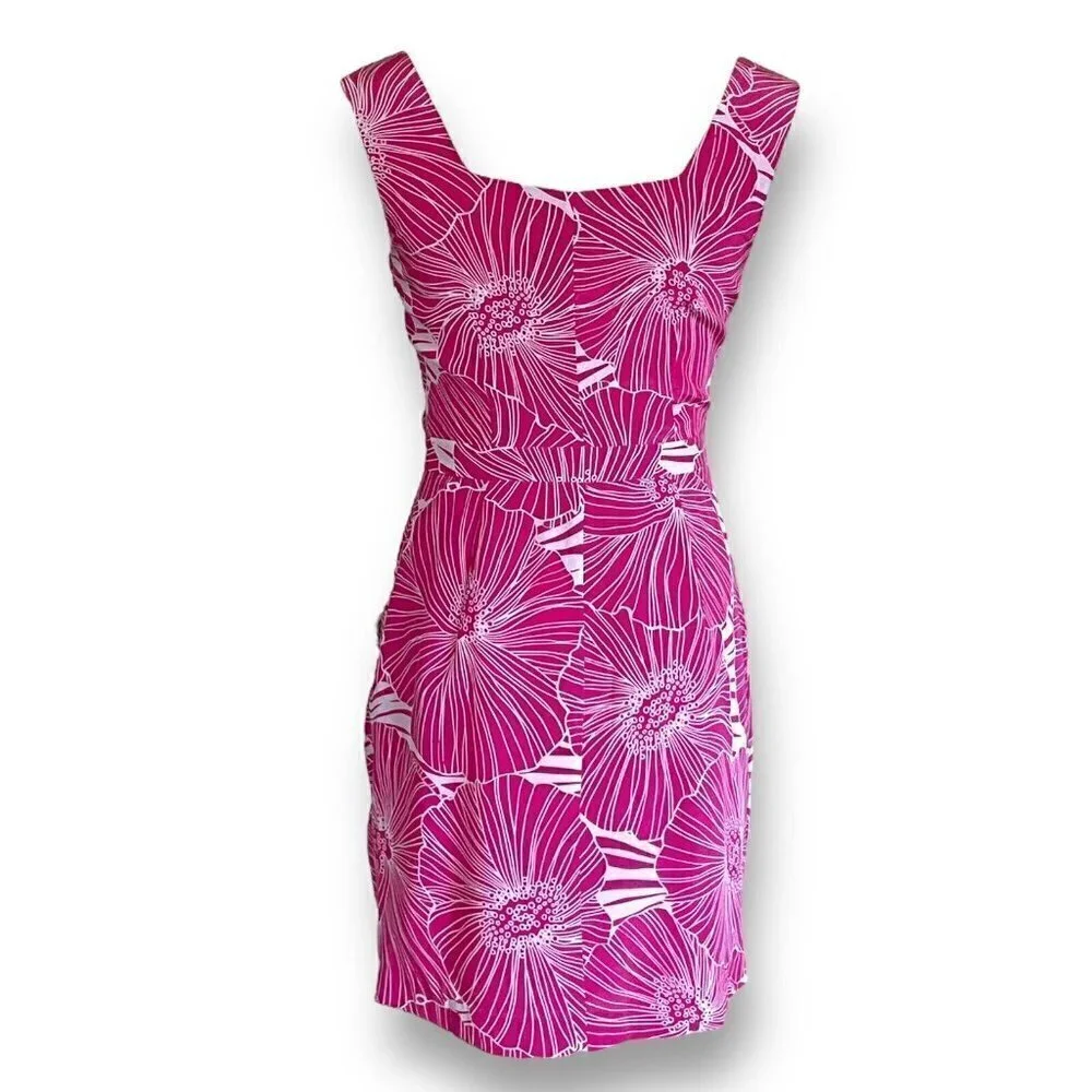 Armani Exchange Womens Pink Dress Sz 2 Floral Silk Vneck Sheath Barbiecore